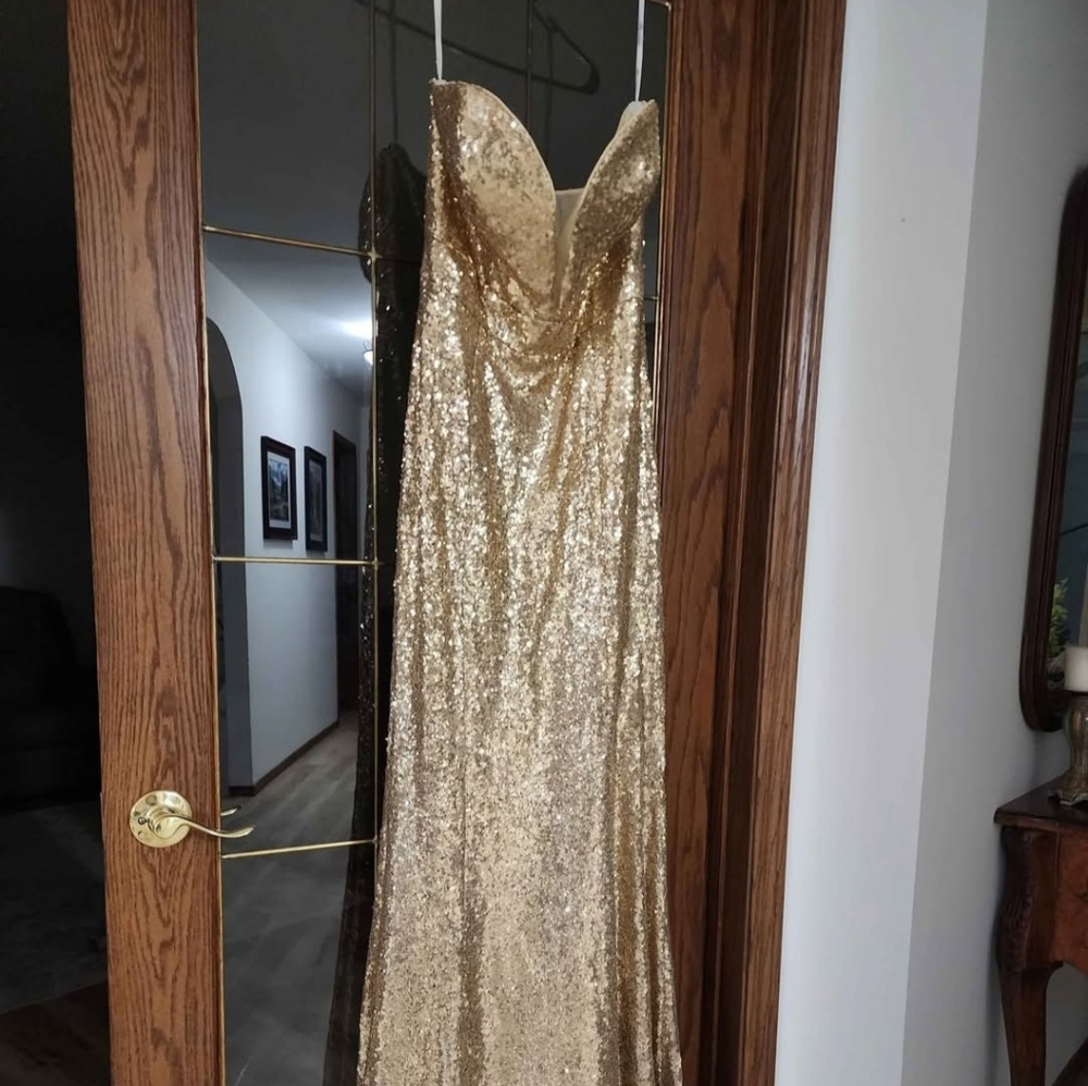 Gold Sequin Strapless Gown
